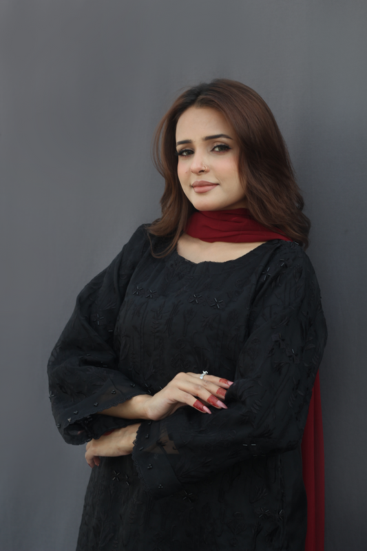 Shab - Black Organza Embroidered Suit (3-piece)