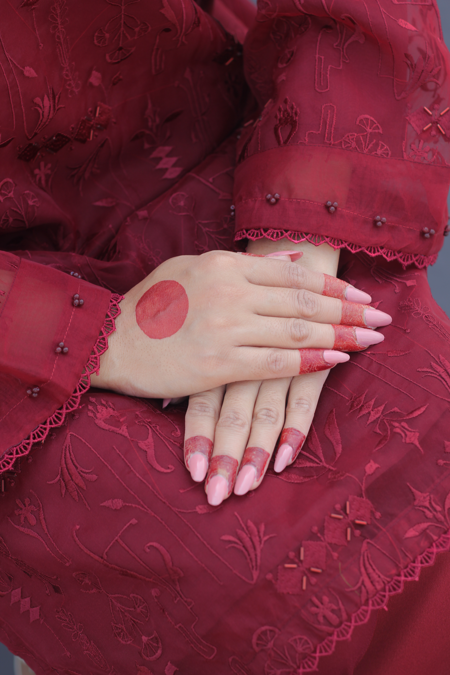 Surkh- Maroon Organza Embroidered Suit (3-piece)