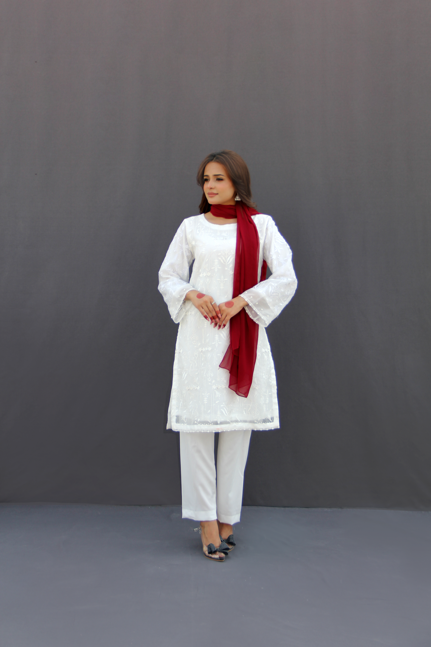 Sehr - White Organza Embroidered Suit (3-piece)