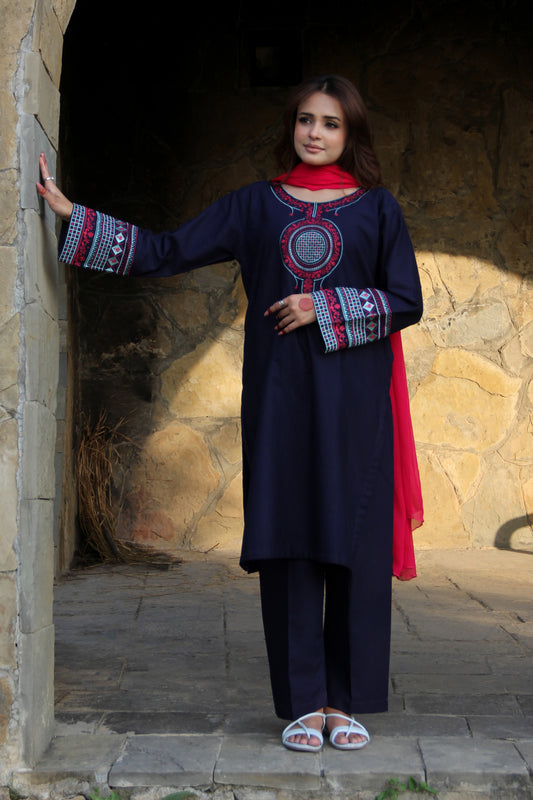 NAVYNEST EMBROIDERED KHADDAR SUIT (2-PIECE)
