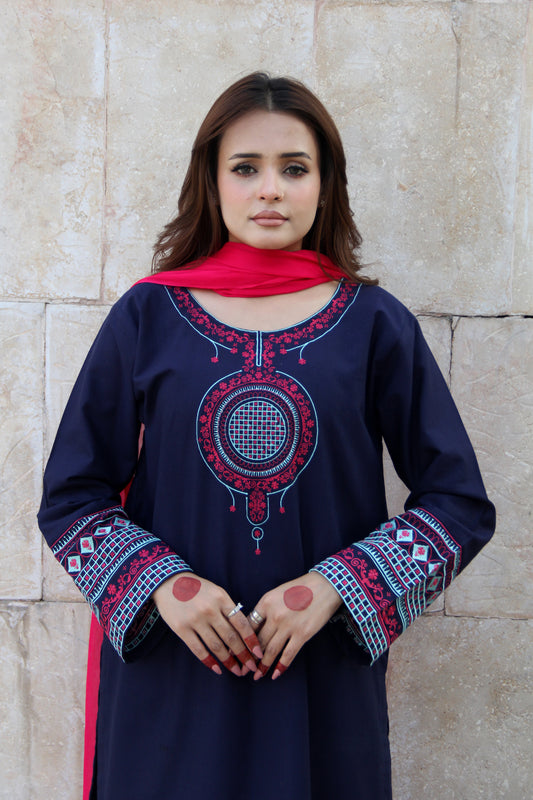NAVYNEST EMBROIDERED KHADDAR SUIT (2-PIECE)