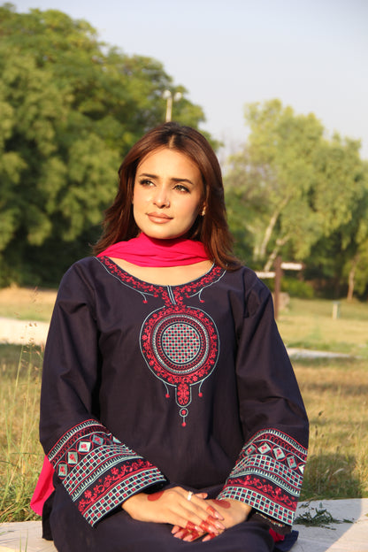 NAVYNEST EMBROIDERED KHADDAR SUIT (2-PIECE)