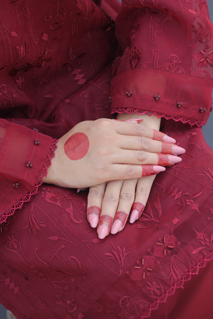 Surkh- Maroon Organza Embroidered Suit (3-piece)