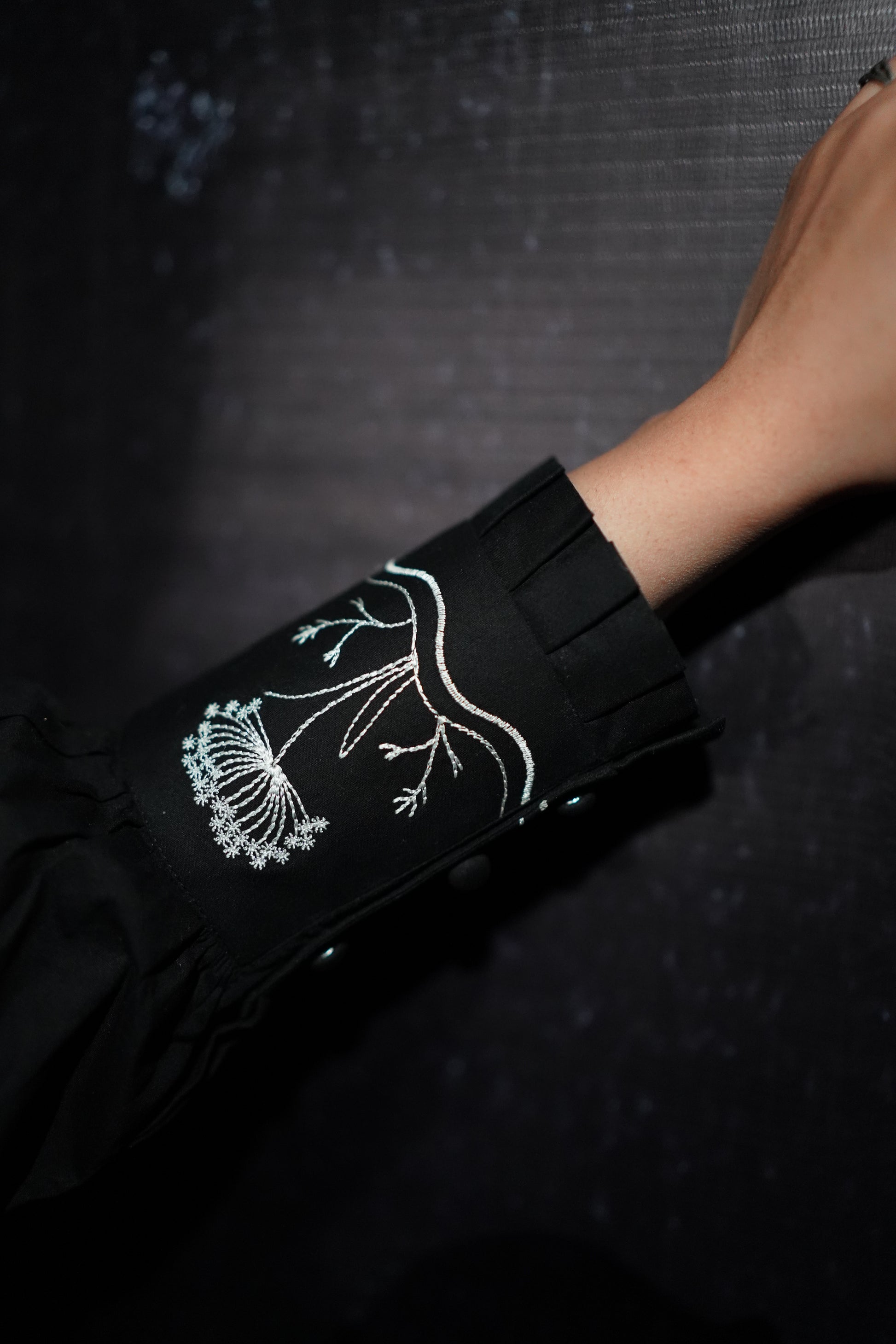 Black frock with white floral embroidery – elegant embroidered women's dress
