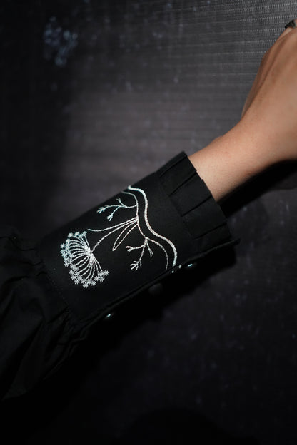 Black frock with white floral embroidery – elegant embroidered women's dress