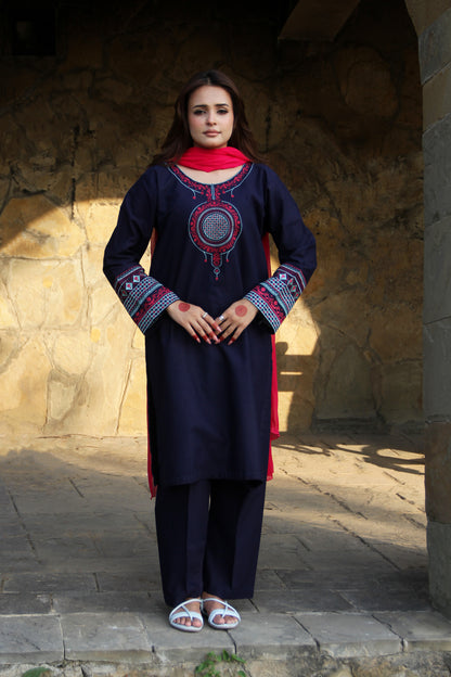 NAVYNEST EMBROIDERED KHADDAR SUIT (2-PIECE)