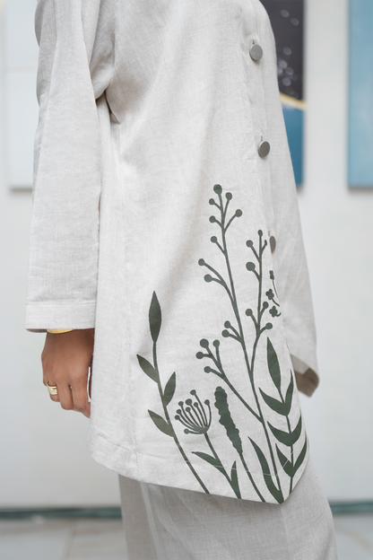 Green embroidered and screen-printed cord set – women’s two-piece vest and trouser outfit