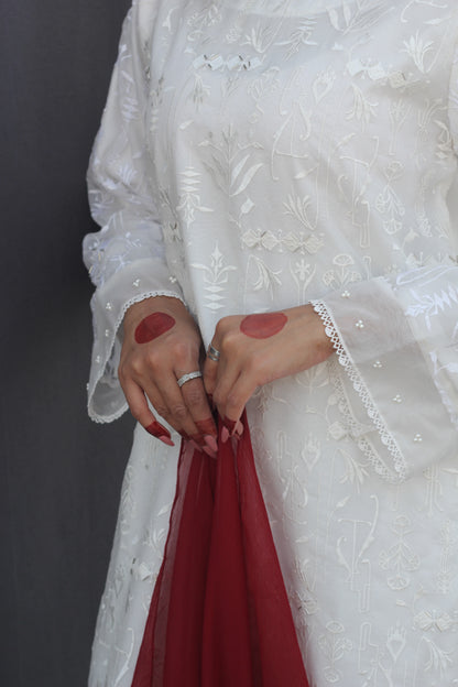 Sehr - White Organza Embroidered Suit (3-piece)