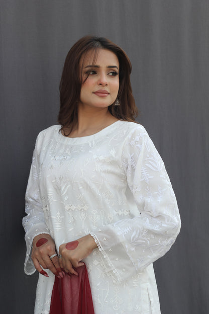 Sehr - White Organza Embroidered Suit (3-piece)