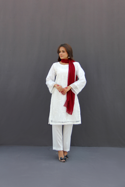 Sehr - White Organza Embroidered Suit (3-piece)