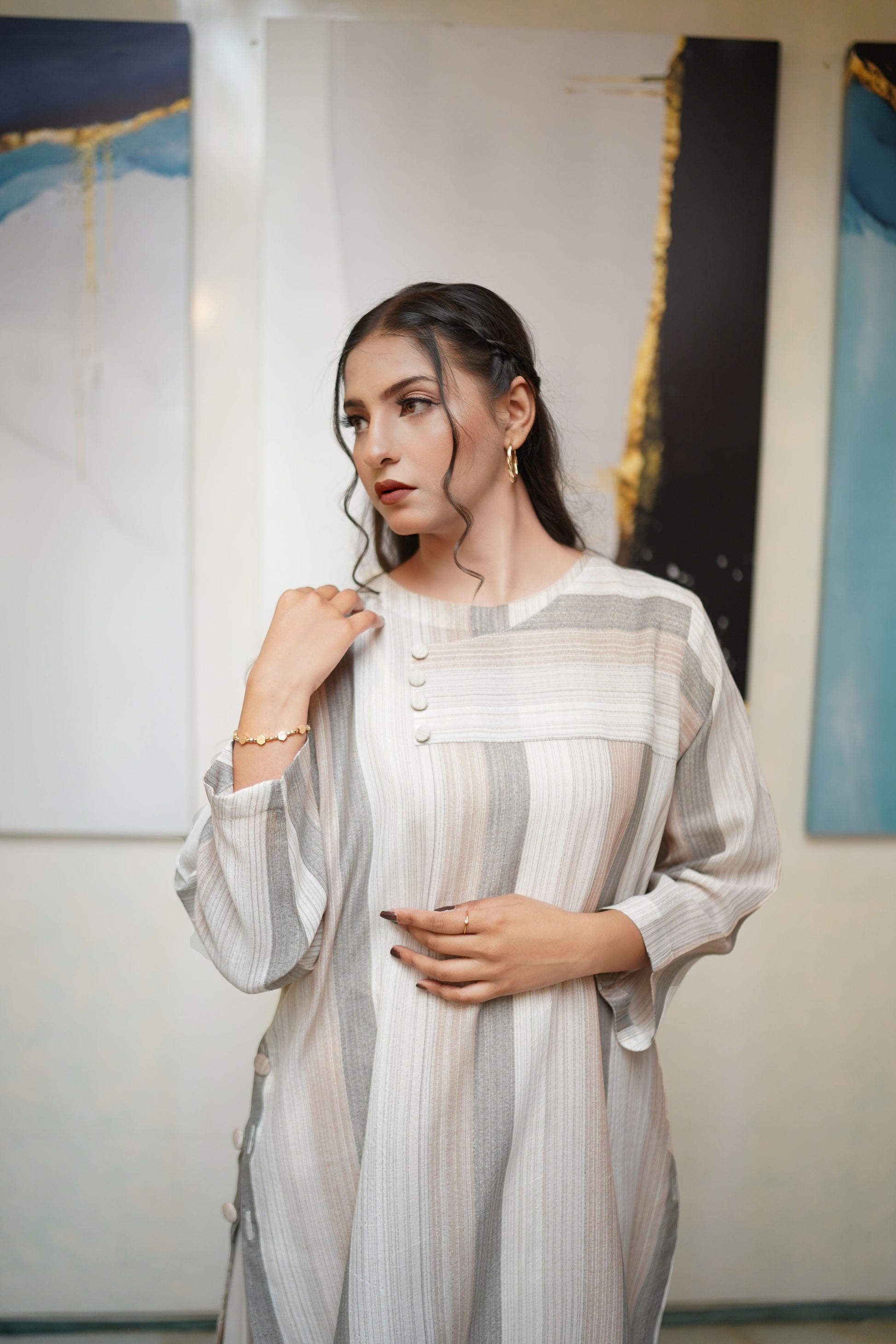 Striped button-down kurta shirt – casual striped women’s kurta