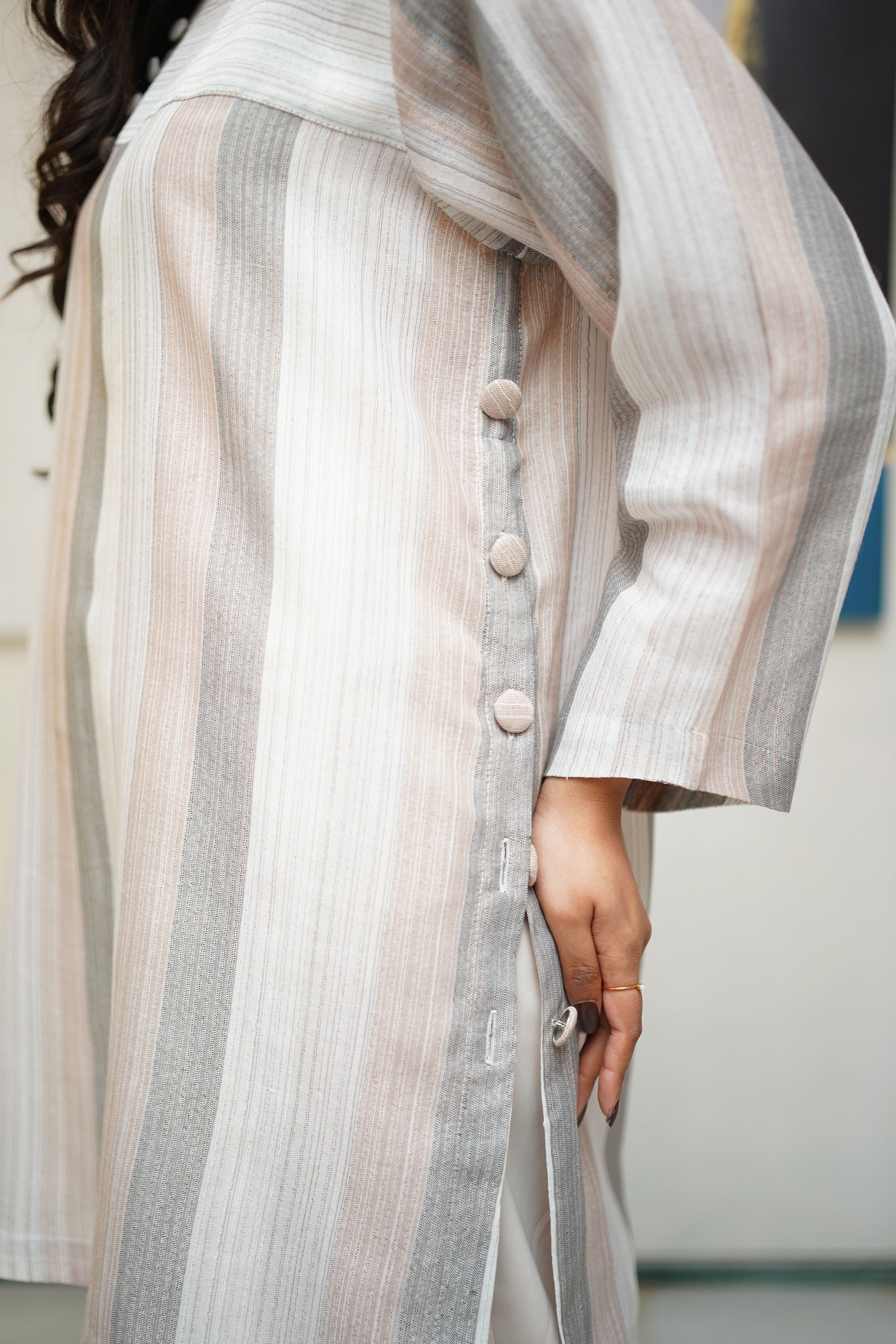 Striped button-down kurta shirt – casual striped women’s kurta