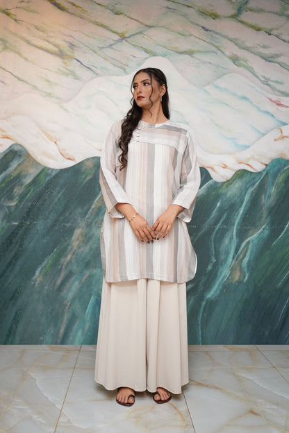 Striped button-down kurta shirt – casual striped women’s kurta