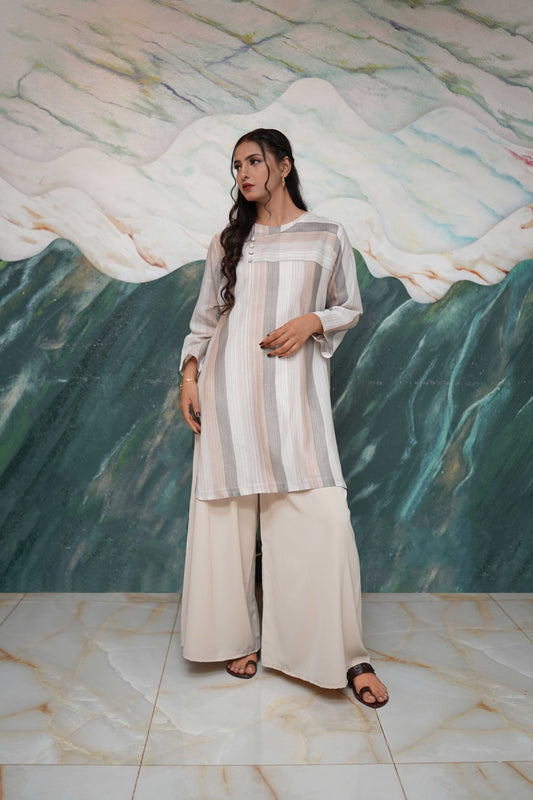 Striped button-down kurta shirt – casual striped women’s kurta